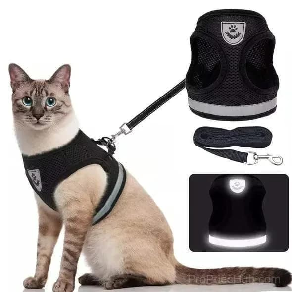 Adjustable Breathable Luminous Cat Harness, Blue XS (Under 3.3 lb) - Alt