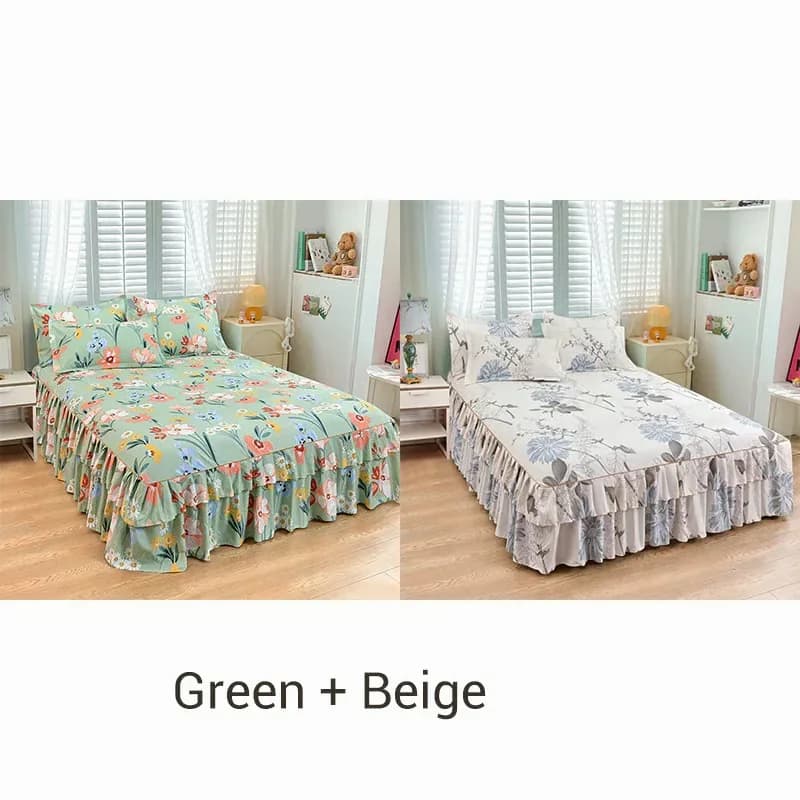 3-Piece Green Ruffled Bed Skirt Set, Cot Size 40 x 75 in - View 19