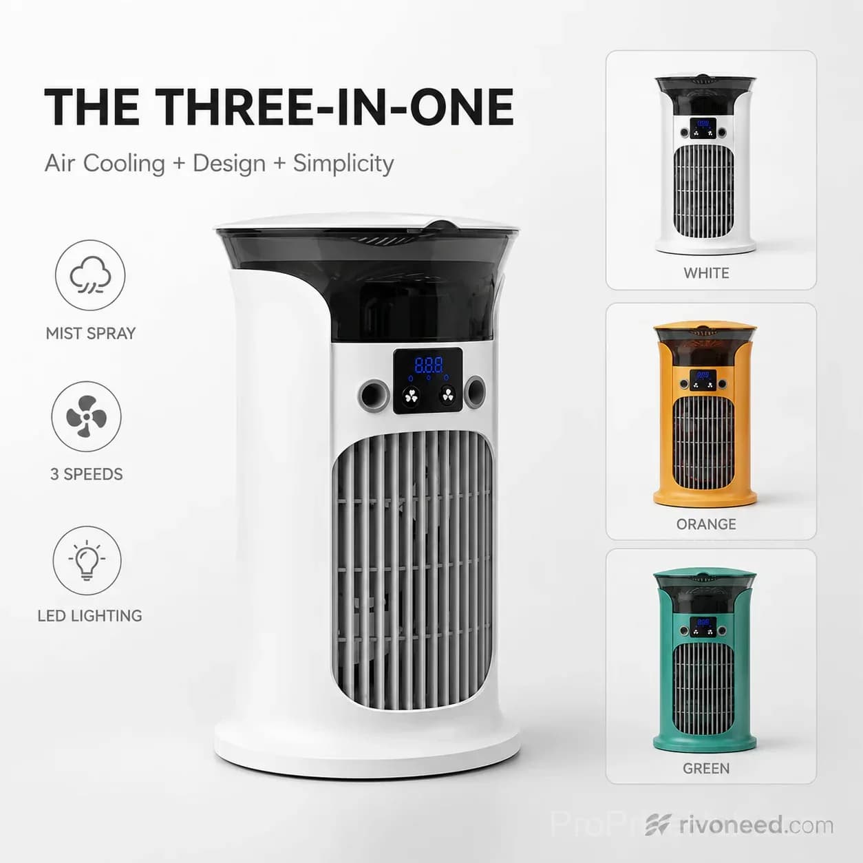 3-in-1 Desktop Air Cooler Fan for Personal Cooling, White - Alt