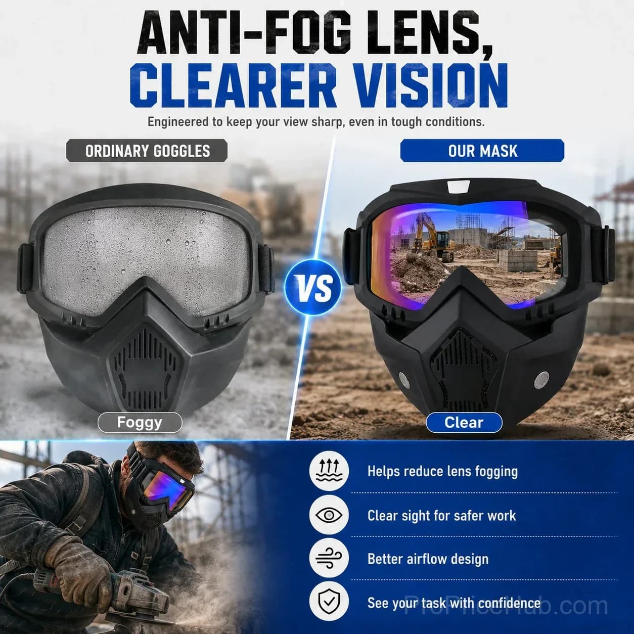 Auto-Darkening Welding Goggles, Anti-Fog Skiing & Dustproof Safety Mask - View 4