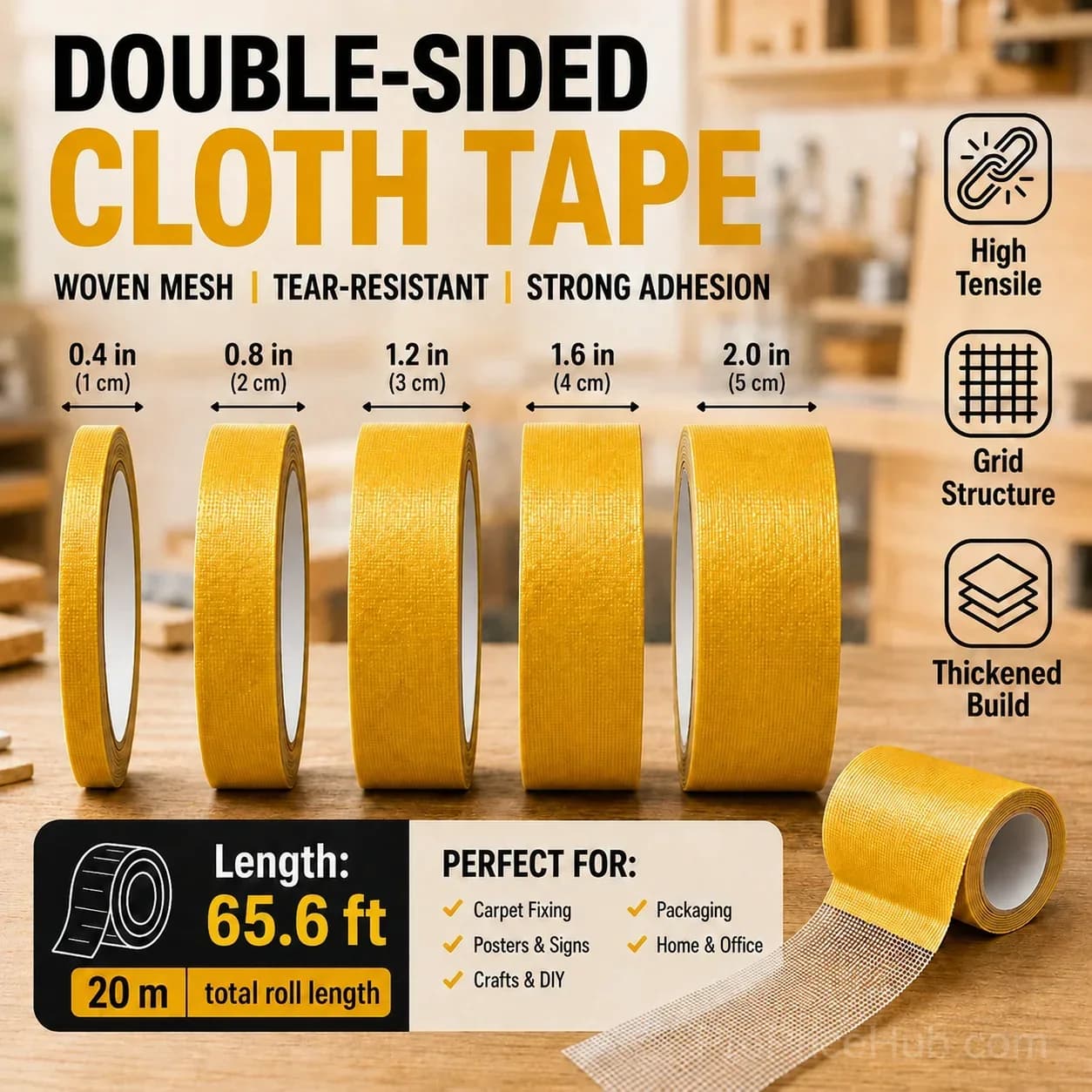 Heavy Duty Double Sided Mesh Tape – Strong Adhesive Mounting Tape for Home, Office & DIY - Alt