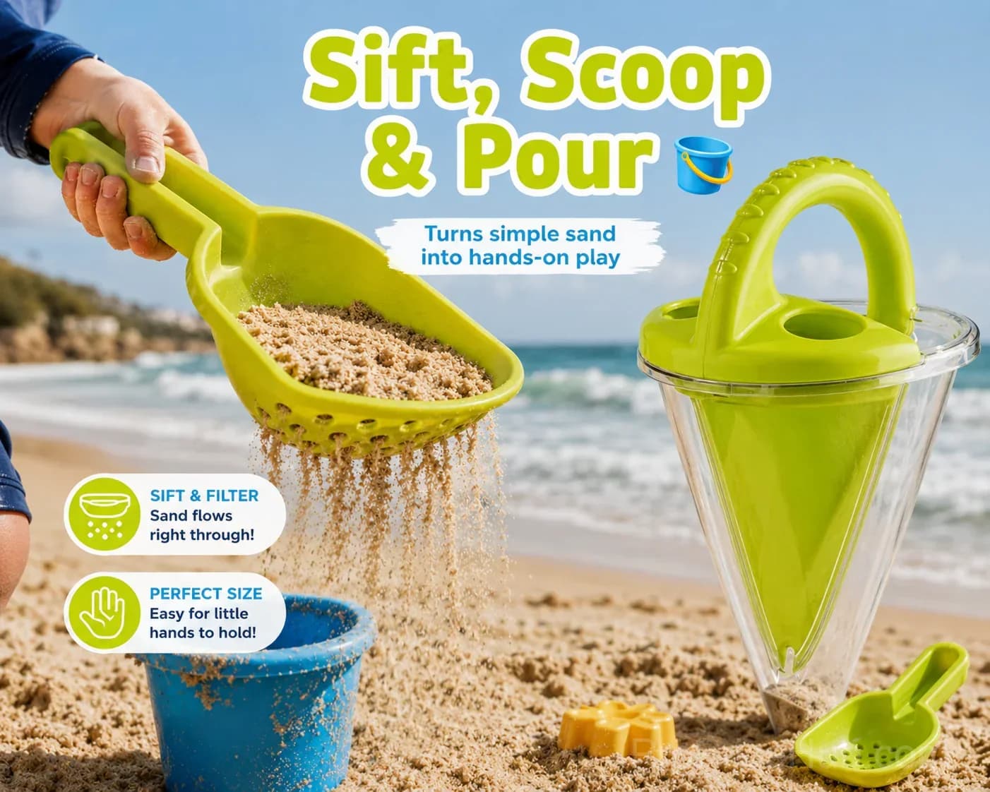Kids Sand & Water Funnel Toy with Sifting Shovel - View 4