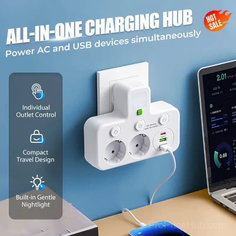 Smart Power Strip with USB Ports, EU Plug, White, 2 Outlets - Main