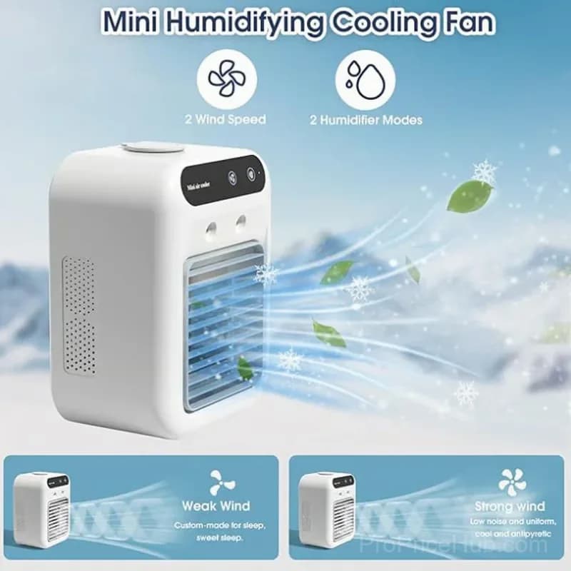 Mini Portable Air Conditioner & Humidifier, White, No Power Bank - Alt