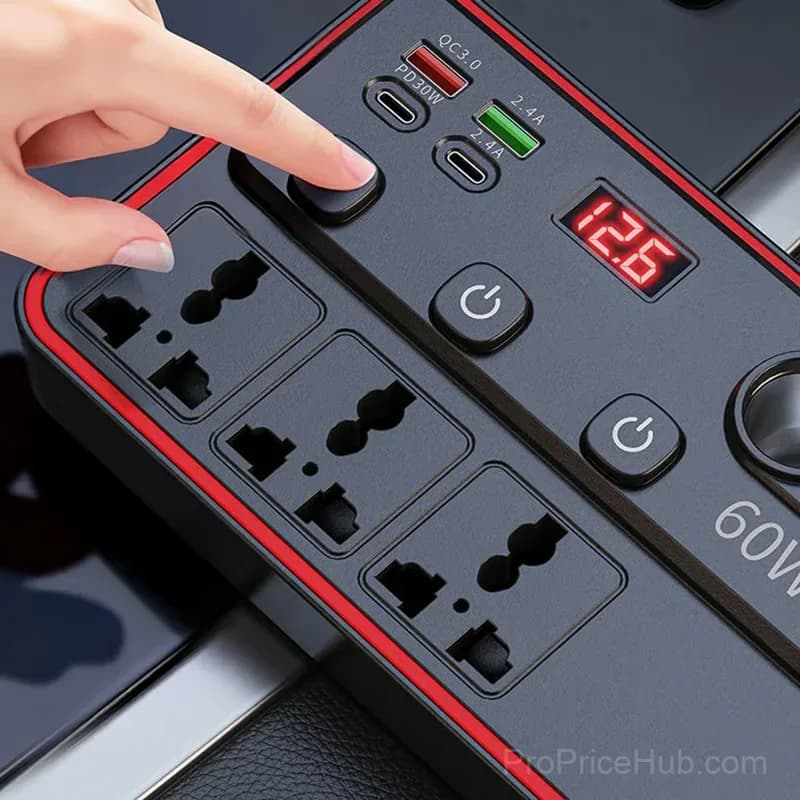Multifunctional Car Charger with AC Outlets and USB Ports - View 6