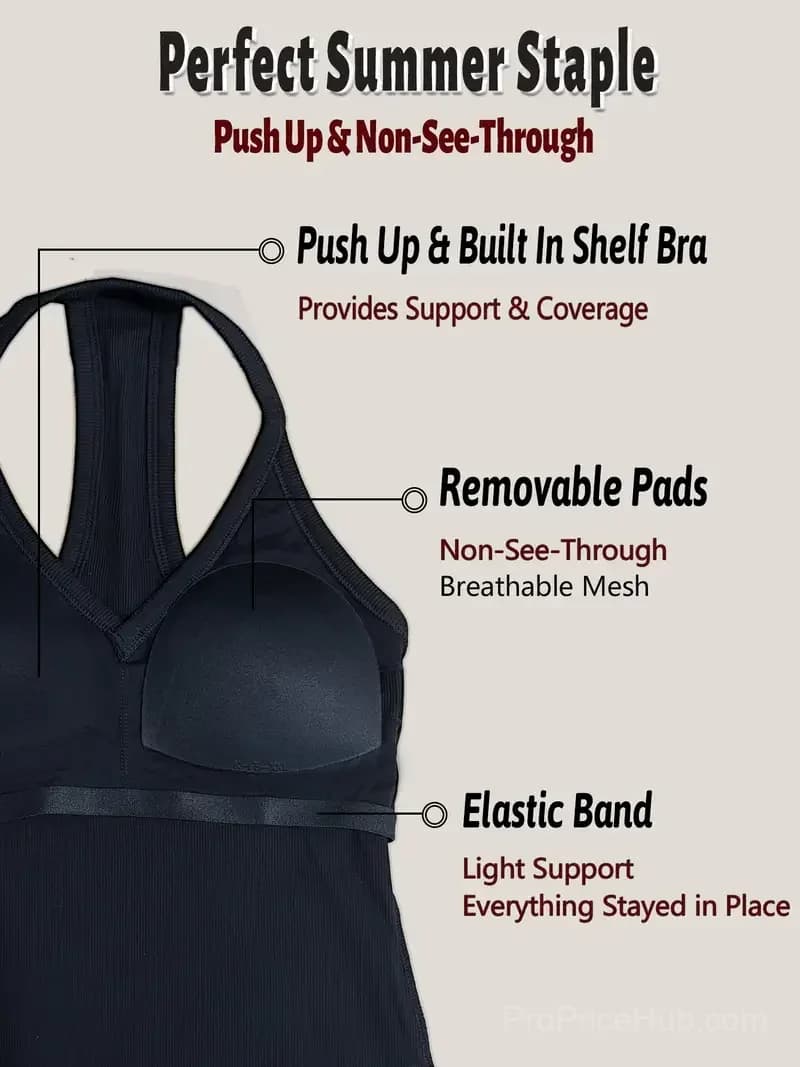 Solid Ribbed Tank Top with Built-in Bra - View 5