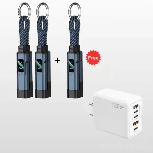 4-in-1 Digital Display Keychain Charging Cable, Black - View 22