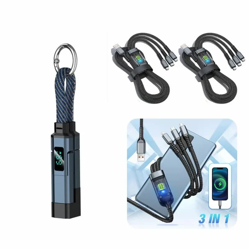 4-in-1 Digital Display Keychain Charging Cable, Black - View 19