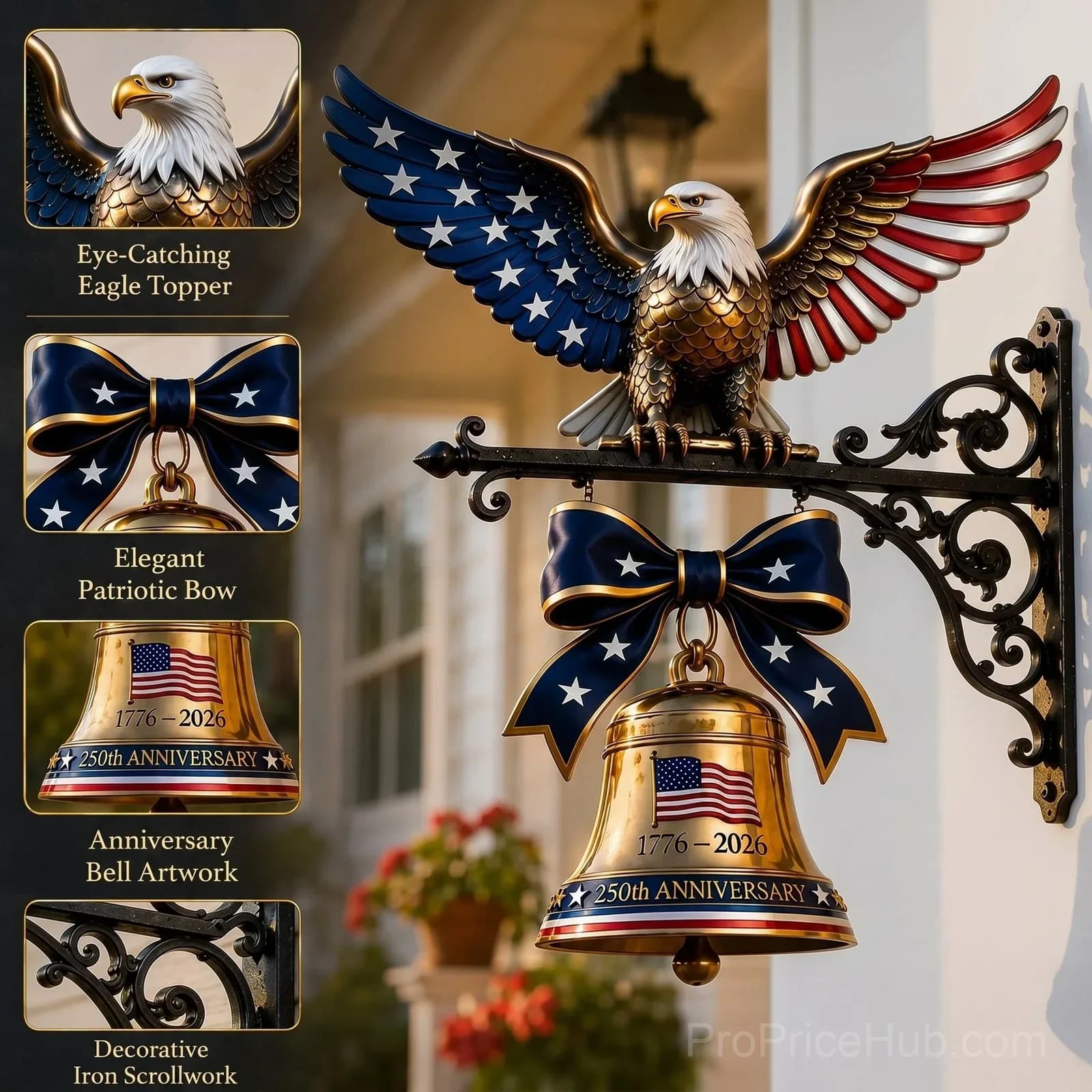 1776-2026 Spirit of Liberty Eagle Bell Garden Decor - Main