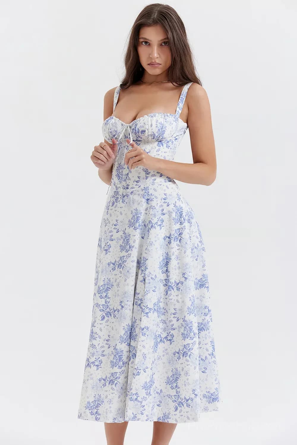 Red Floral Print Bustier Sundress, Size S - View 35