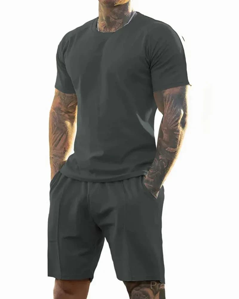 Men's Short-Sleeve Crew-Neck Summer Fitness Sports Set - View 17