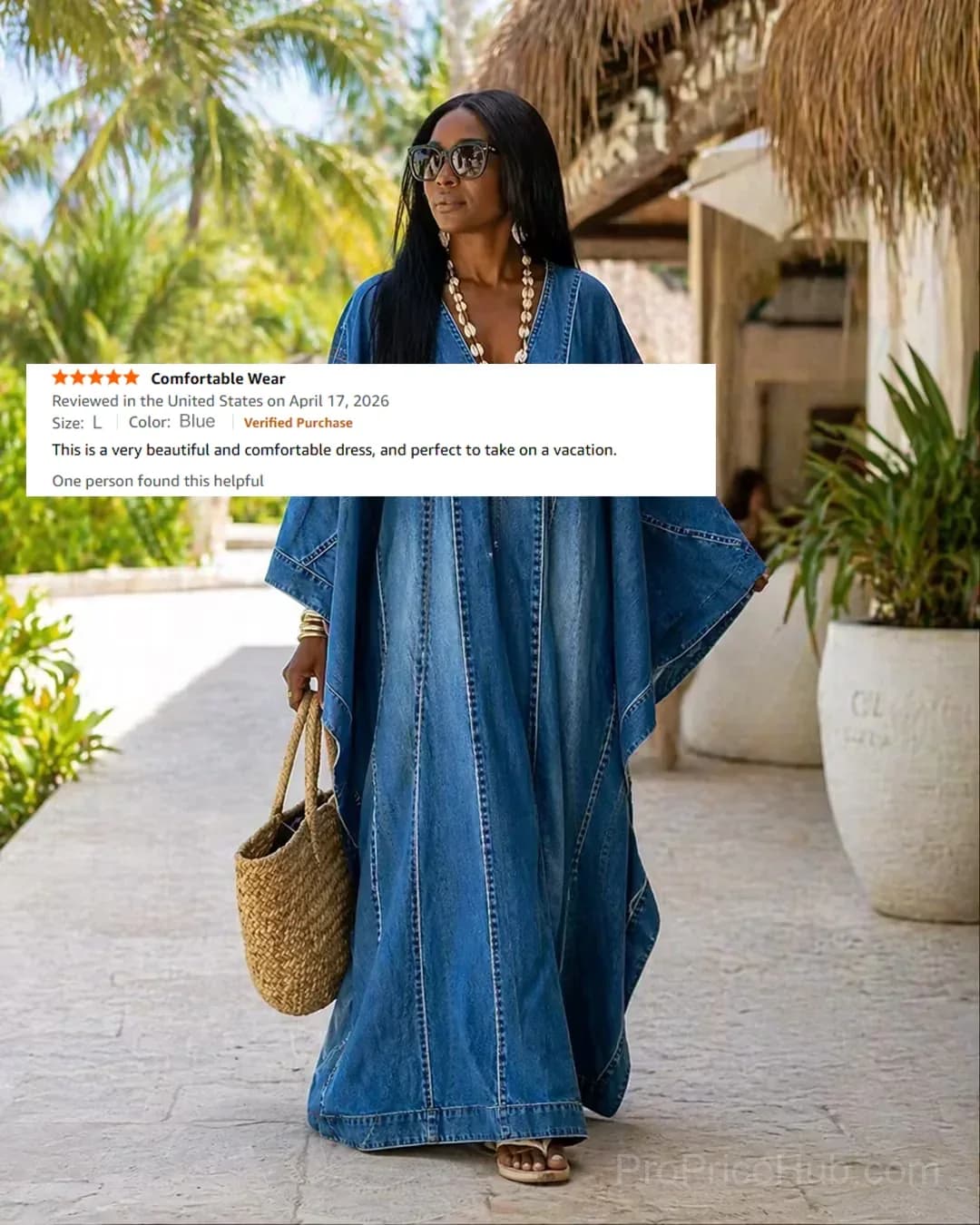 Washed Denim Texture Print V-Neck Long Kaftan Dress - View 8