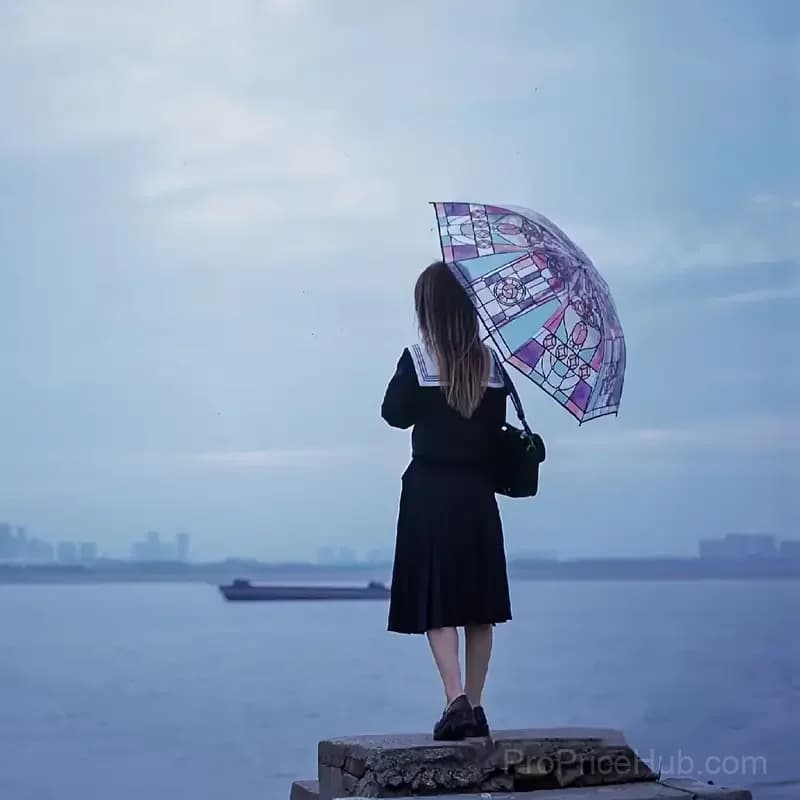 Vintage Stained Glass Print Automatic Umbrella - Main