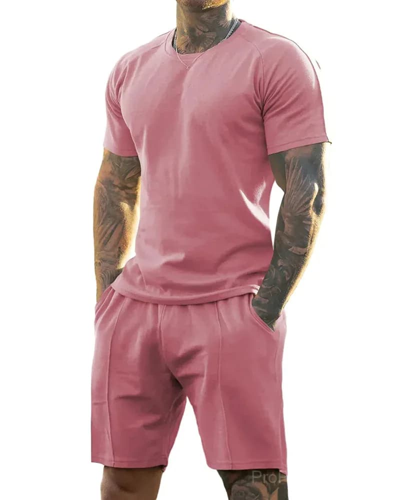 Men's Short-Sleeve Crew-Neck Summer Fitness Sports Set - View 12