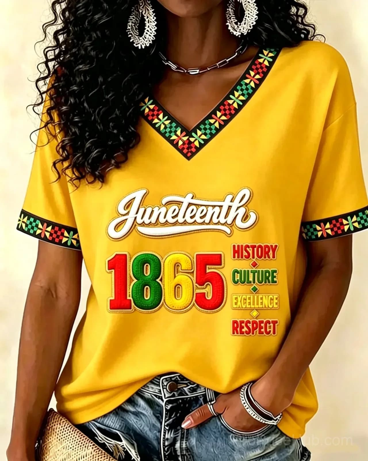 Juneteenth Remember The Past V-Neck Short Sleeve T-Shirt - View 4