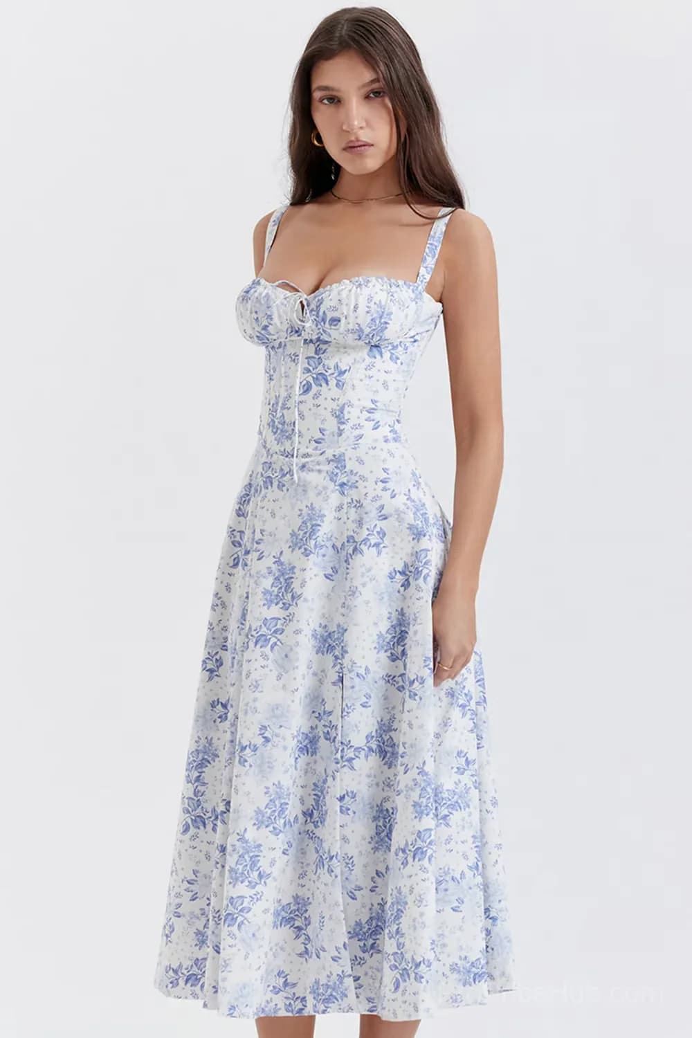 Red Floral Print Bustier Sundress, Size S - View 29