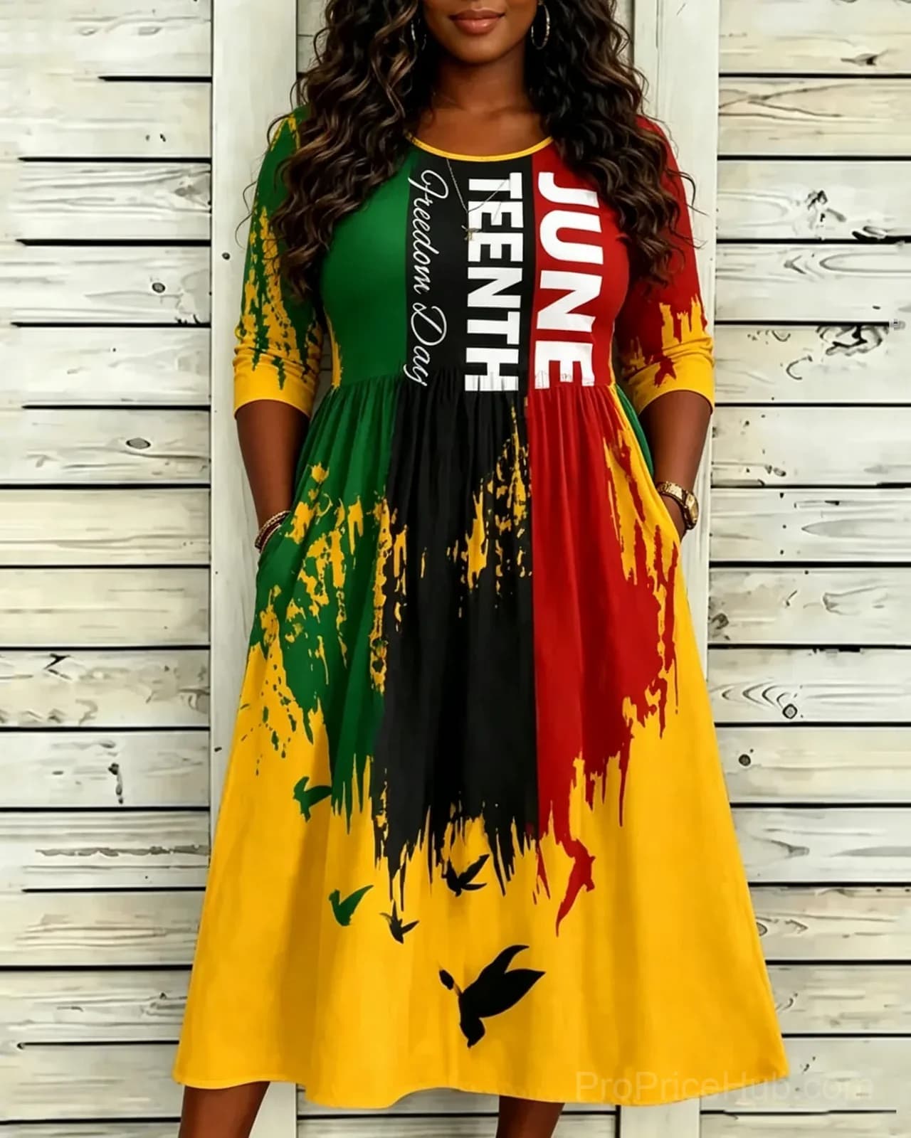 Juneteenth Graffiti Print Pocket Casual Dress - Main