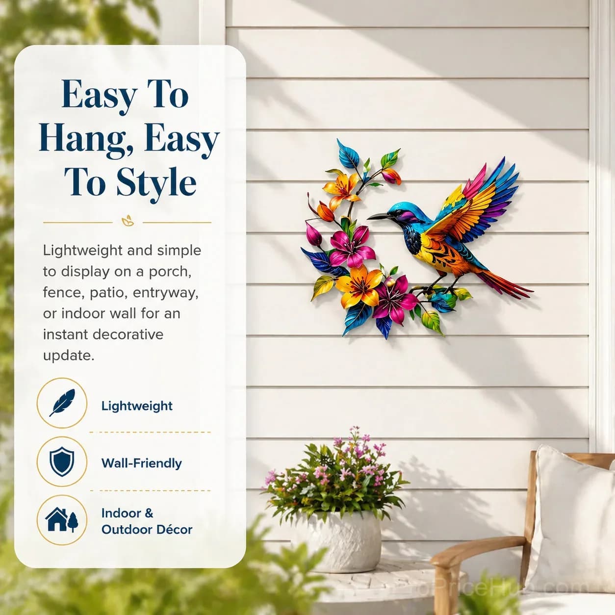 Hummingbird Bloom Metal Wall Art - View 3