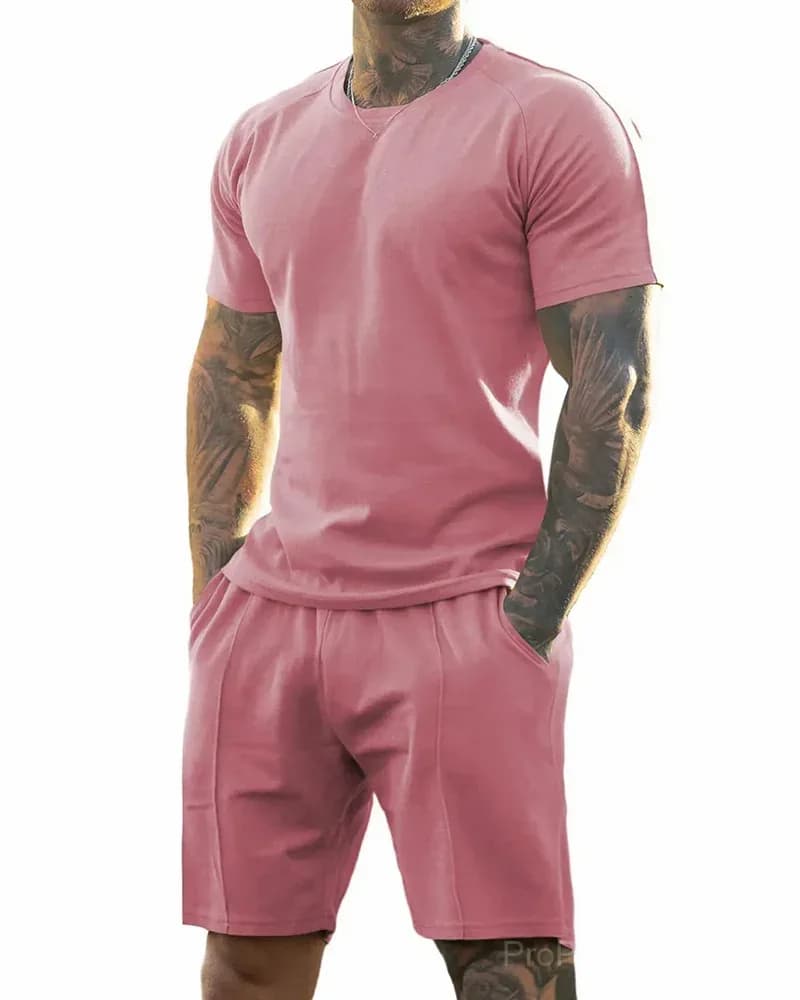 Men's Short-Sleeve Crew-Neck Summer Fitness Sports Set - View 21