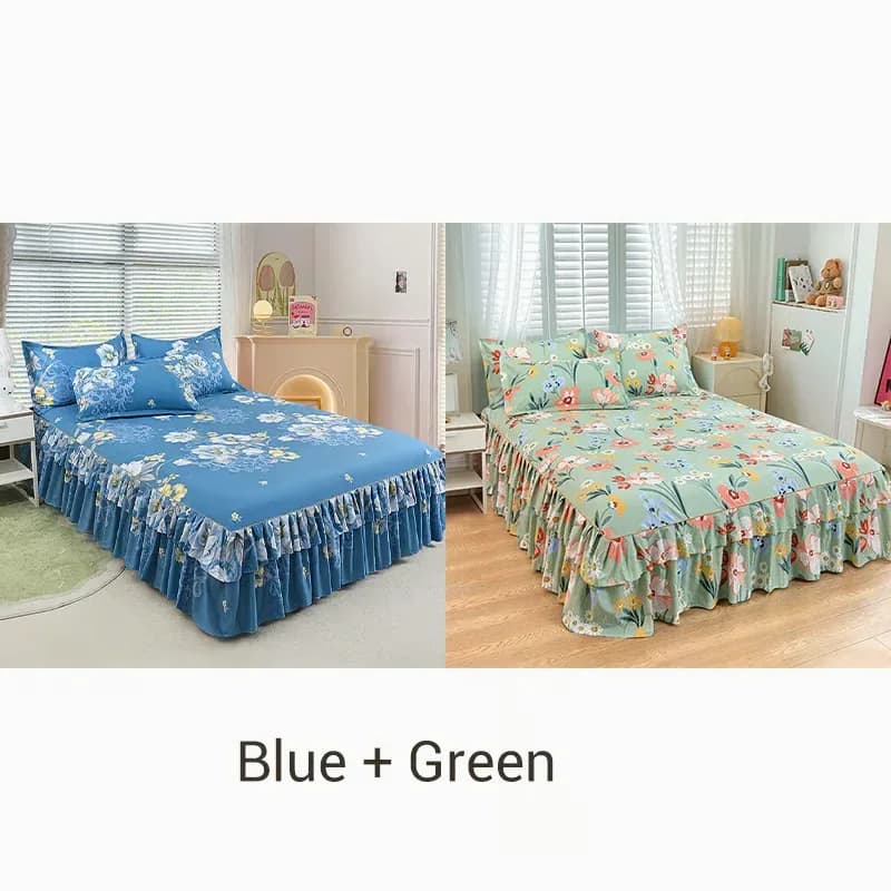 3-Piece Green Ruffled Bed Skirt Set, Cot Size 40 x 75 in - View 16