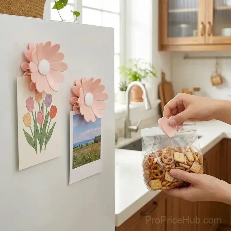 Magnetic Chip Clips for Fridge - 6 Bag Clips + 1 Magnetic Base, Cute Food Sealing Clips - Main