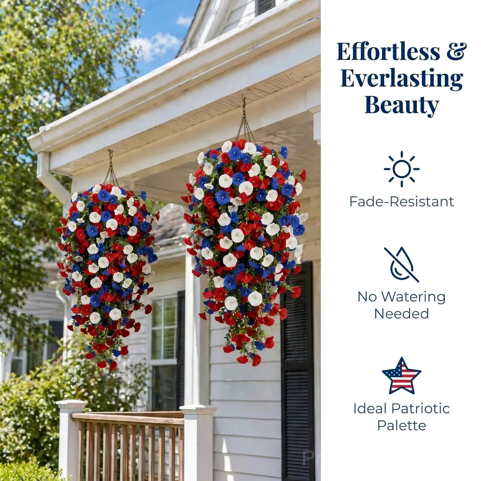 Patriotic Artificial Hanging Flower Baskets - No Maintenance Outdoor Decor - View 4