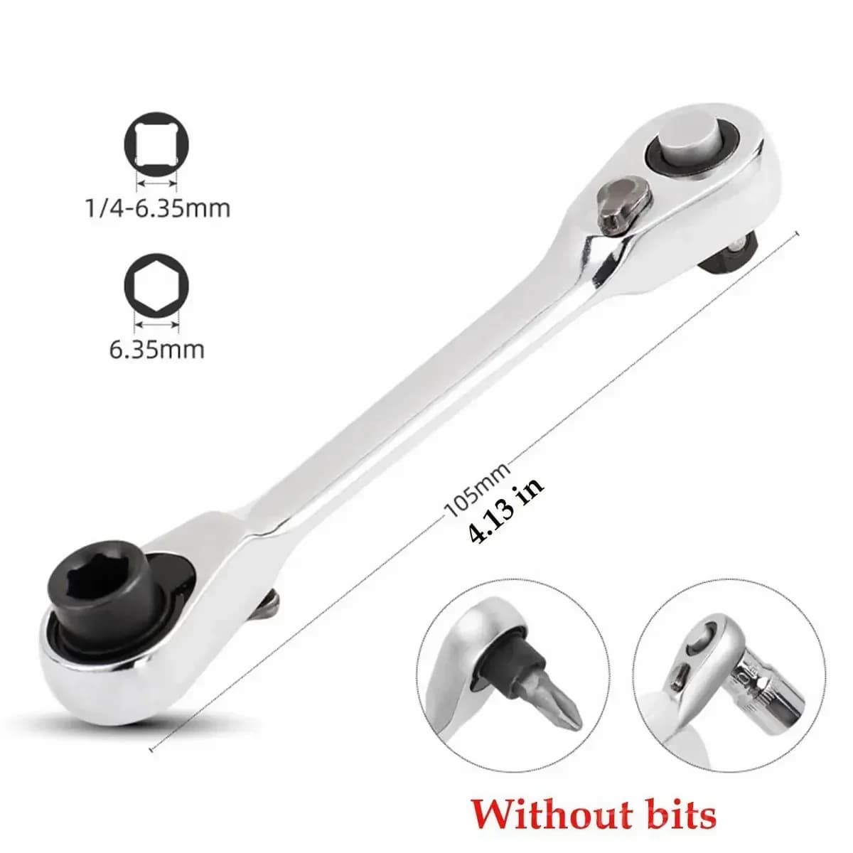 Mini Double Headed Ratchet Wrench, 1/4 Inch Drive, 72-Tooth, 5° Quick Release - View 3