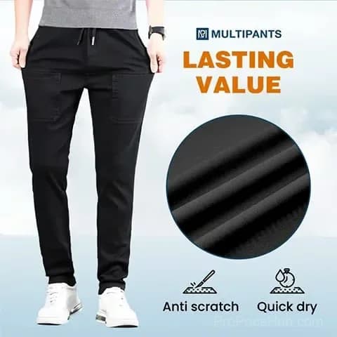 High-Stretch Multi-Pocket Cargo Pants, Black, Size S Short - Main