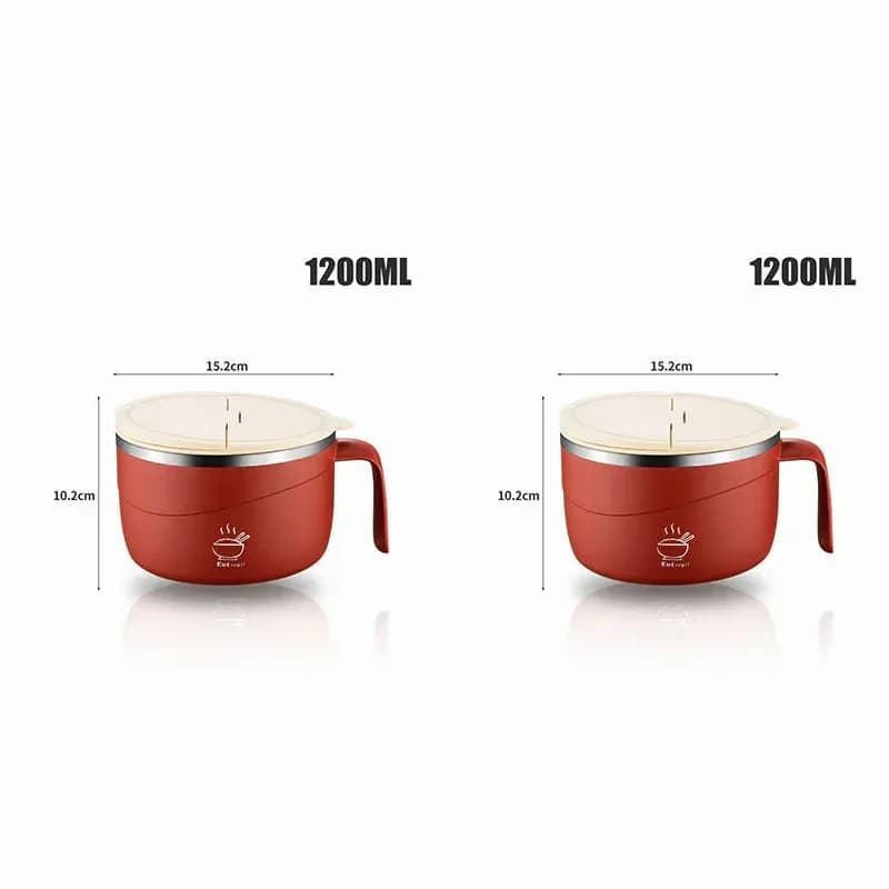 304 Stainless Steel Insulated Ramen Bowl, Black, 1200ml, 1 Pc - View 15