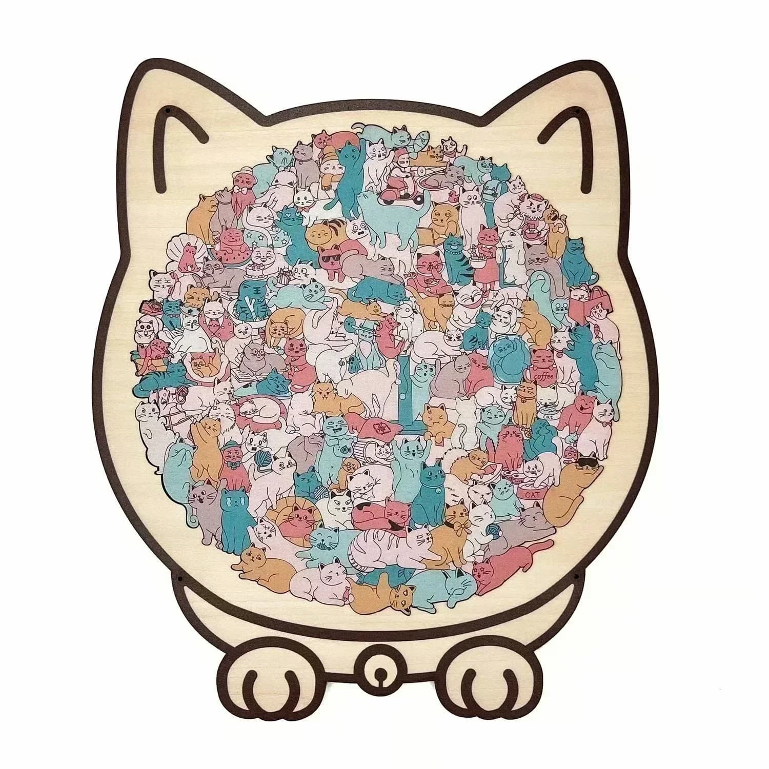 135-Piece Cat-Shaped Wooden Puzzle, Morandi Colors - View 8