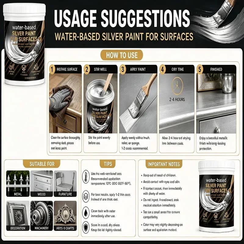Water-Based Silver Paint for Metal and Wood, 80ml - View 5