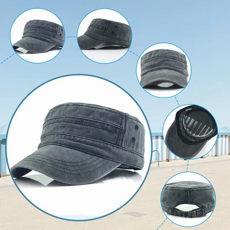 Khaki Distressed Flat-Top Duckbill Cap, Breathable Hat - View 8