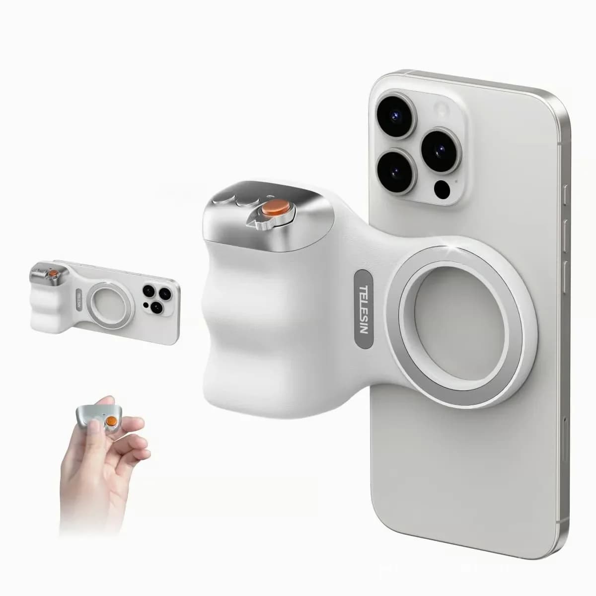 TELESIN Fun Shot Magnetic Phone Camera Grip, White, No Light - Main