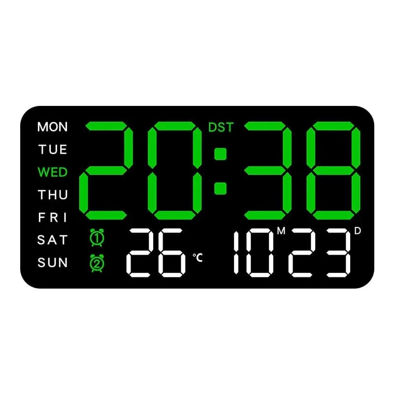 Decorative LED Digital Wall Clock, Green Light, White Shell, No Hook - View 8