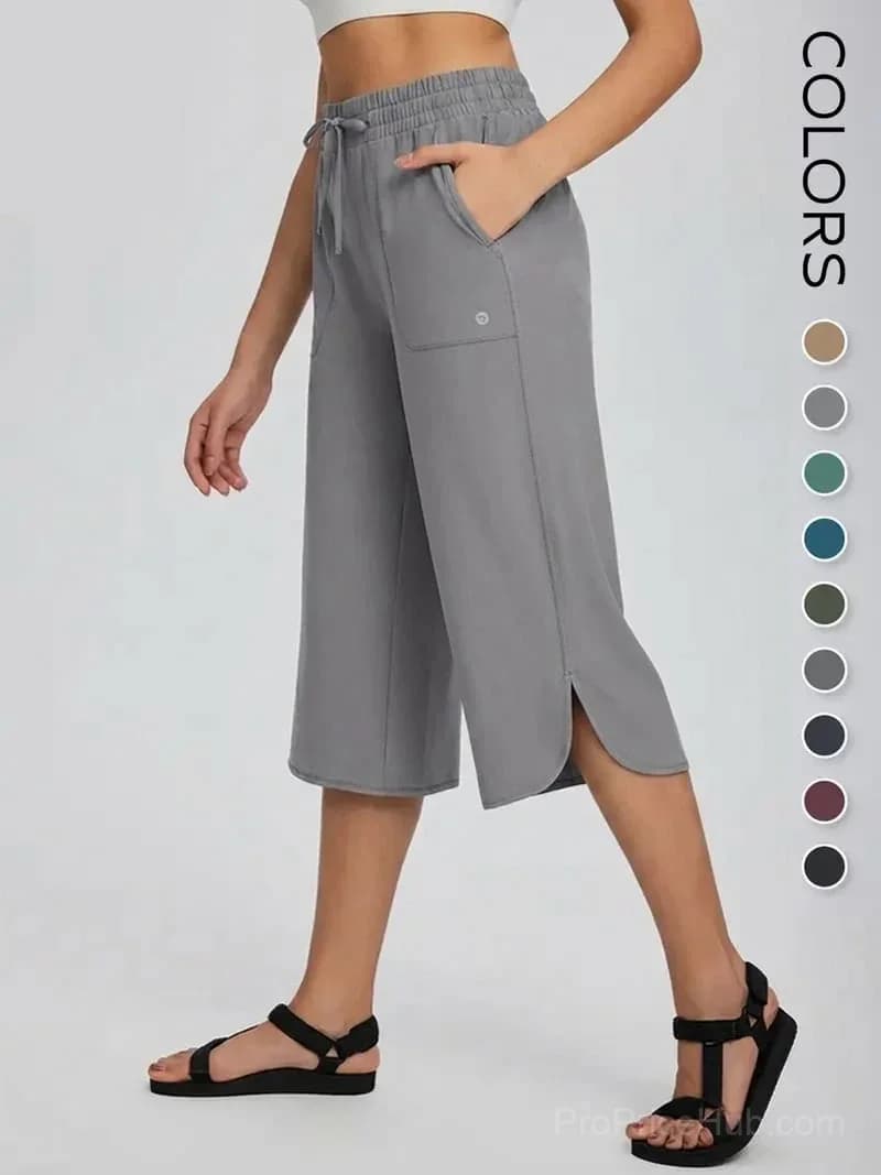 Women's Wide Leg Yoga Capris - High Waisted, Quick Dry, UPF 50+ - Alt