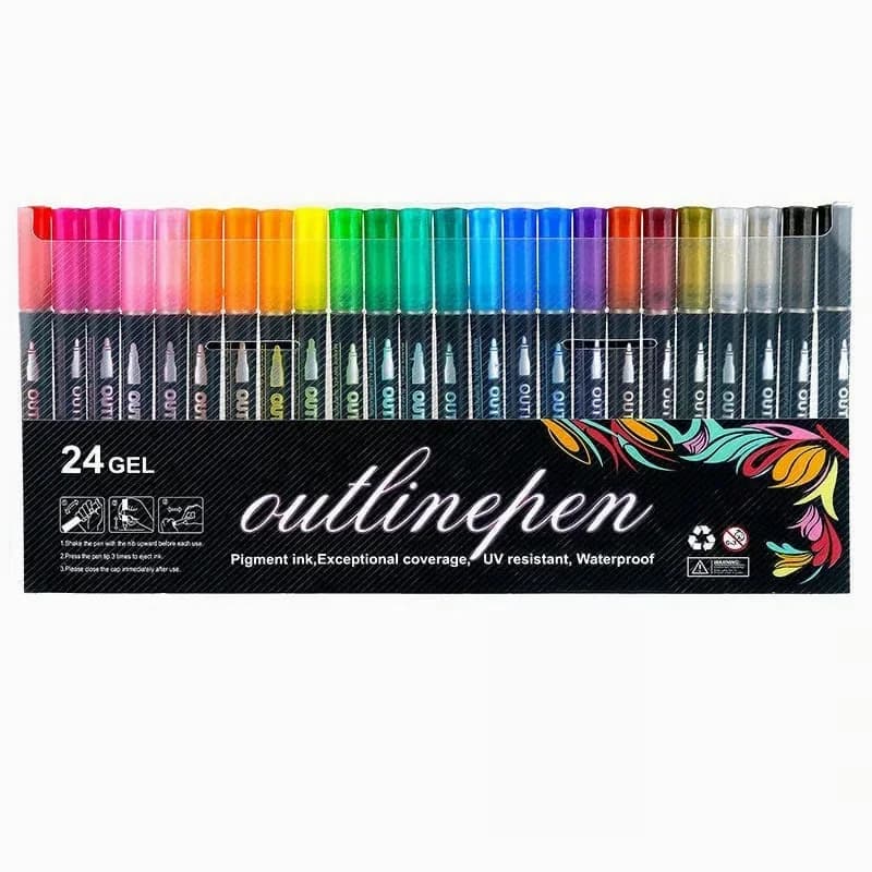 Dreamy Sparkle Dual-Line Contour Paint Pens, 12-Color Set - Alt