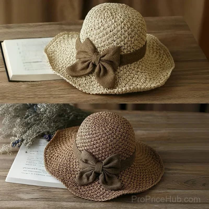 Straw Hat with Retro Bow - Foldable & Breathable Summer Hat - View 5