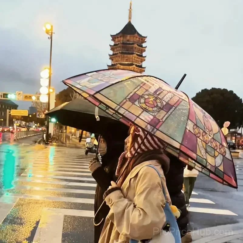 Vintage Stained Glass Print Automatic Umbrella - View 4