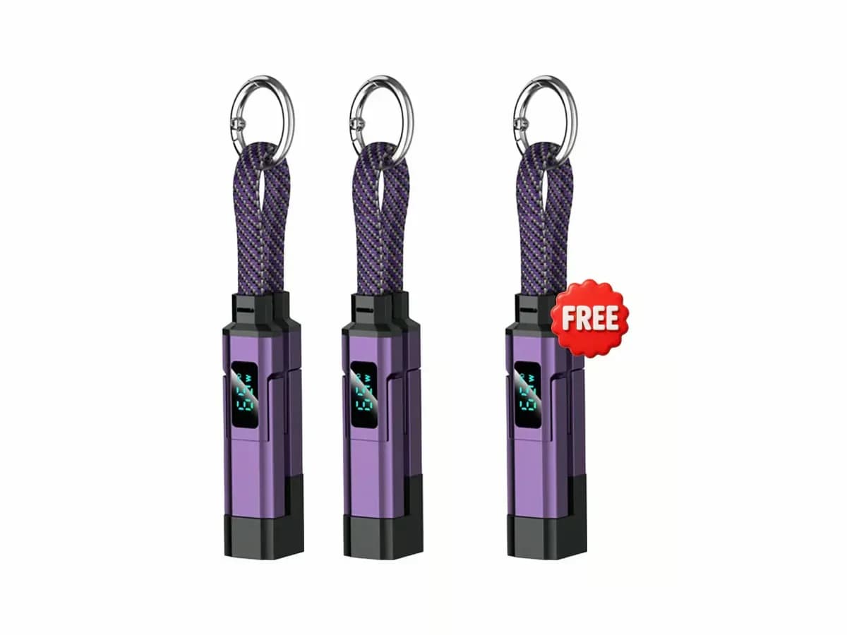 4-in-1 Digital Display Keychain Charging Cable, Black - View 34