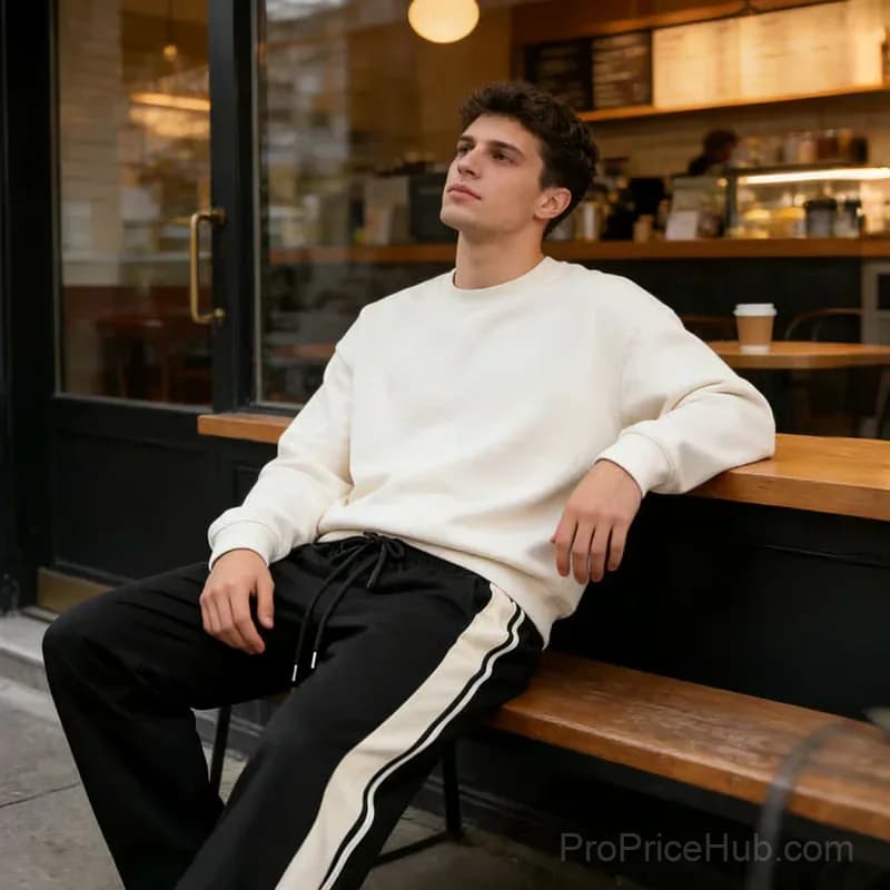 Men's Loose Fit Fleece Track Pants with Zip Pockets, Black S - View 5