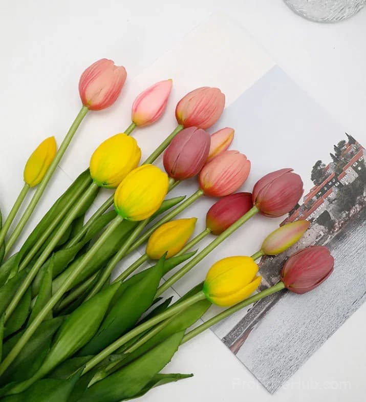 10-Piece UV Resistant Waterproof Faux Tulip Bouquet – Artificial Flowers for Indoor/Outdoor Decor - Alt
