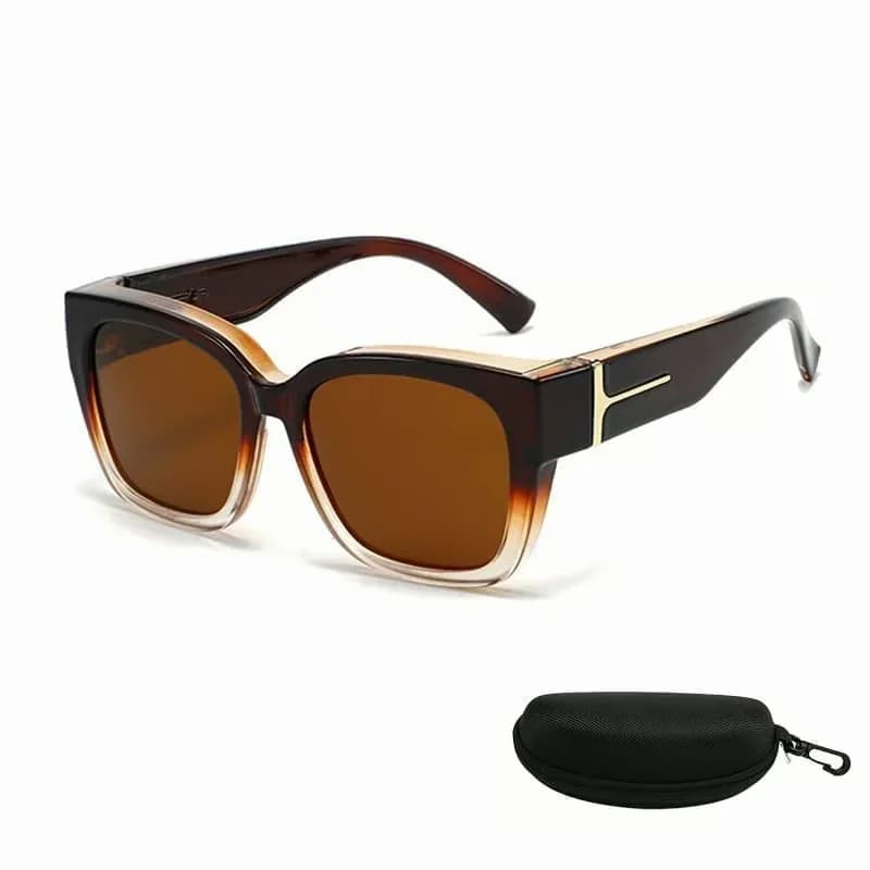 Polarized Square Wrap-Around Sunglasses, Glossy Black Frame with Case - View 6