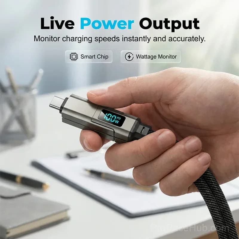 4-in-1 Digital Display Keychain Charging Cable, Black - View 5