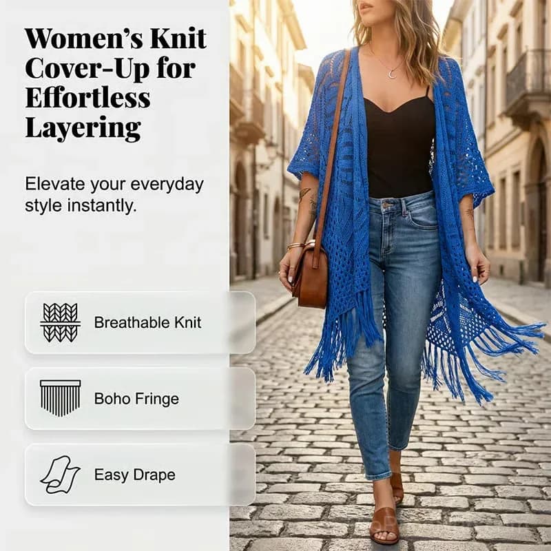 Women's Open-Front Knit Cover-Up, Khaki - View 2