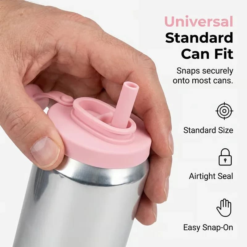 Pink Silicone Soda Can Lid Cover Without Straw Brush - Alt