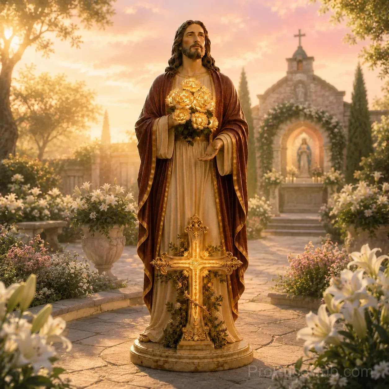 Blessed Light of Jesus Solar LED Glowing Rose Garden Statue - Main