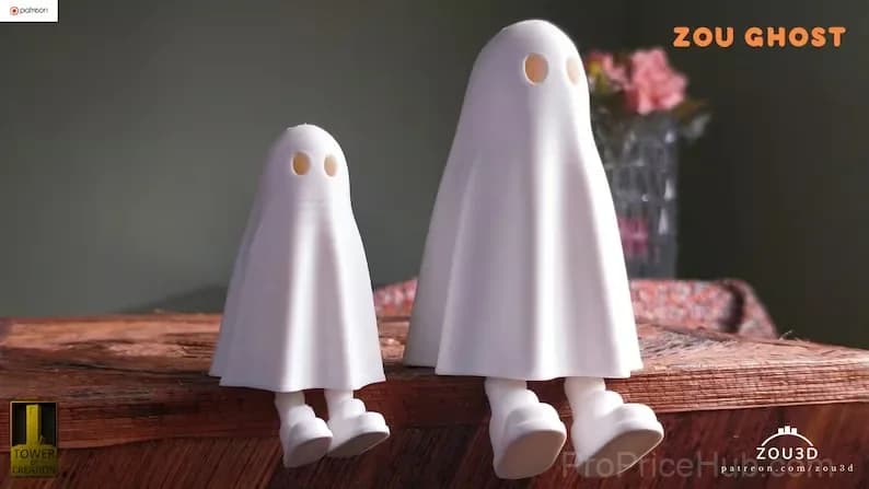 3D Printed Ghost with Feet Halloween Decoration, Small 6cm - Alt