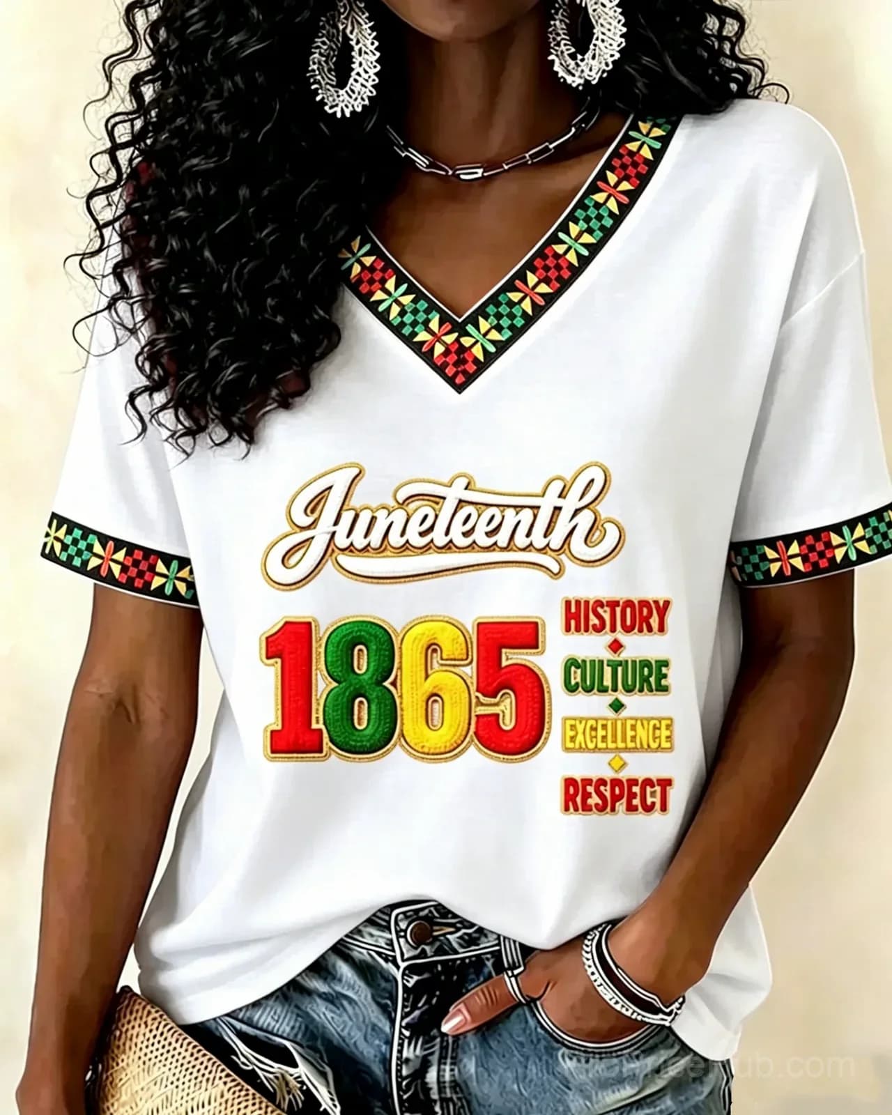Juneteenth Remember The Past V-Neck Short Sleeve T-Shirt - View 3