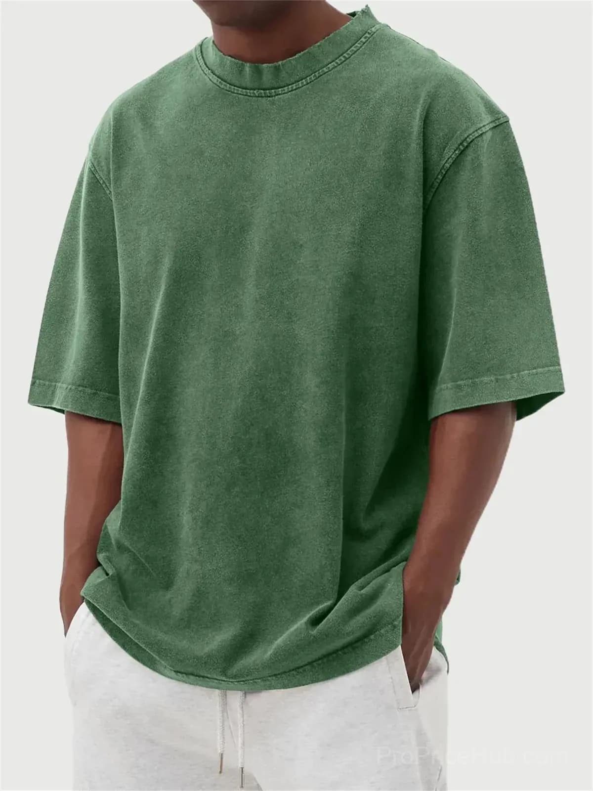 Men's Washed Solid Color Pullover T-Shirt - S to 5XL - View 8