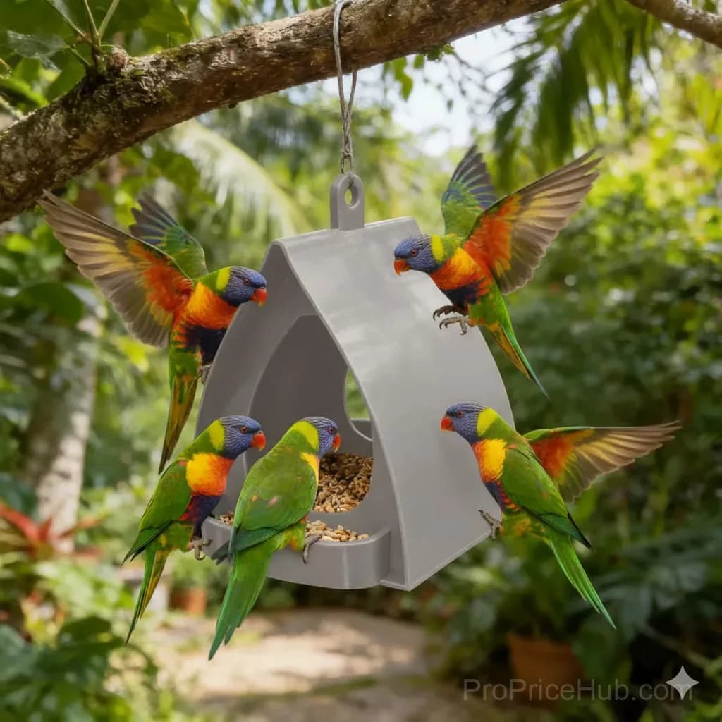 Gray Hanging Bird Feeder with Roof for Garden - Main